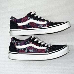 Vans‎ Ward Sneakers Women's 9.5 Black Floral Roses Skateboarding 508731